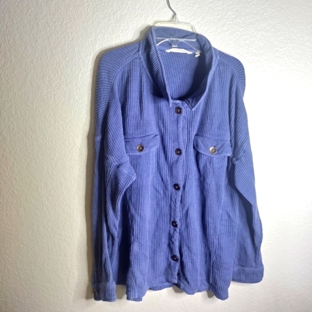 Soft surroundings waffle knit oversized button down shirt sz M